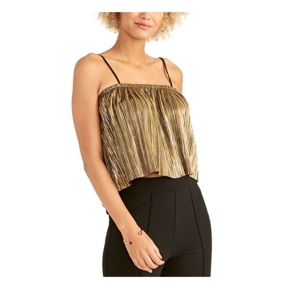 RACHEL ROY Womens Gold Shimmer Striped Square Neck Cocktail Crop Top L